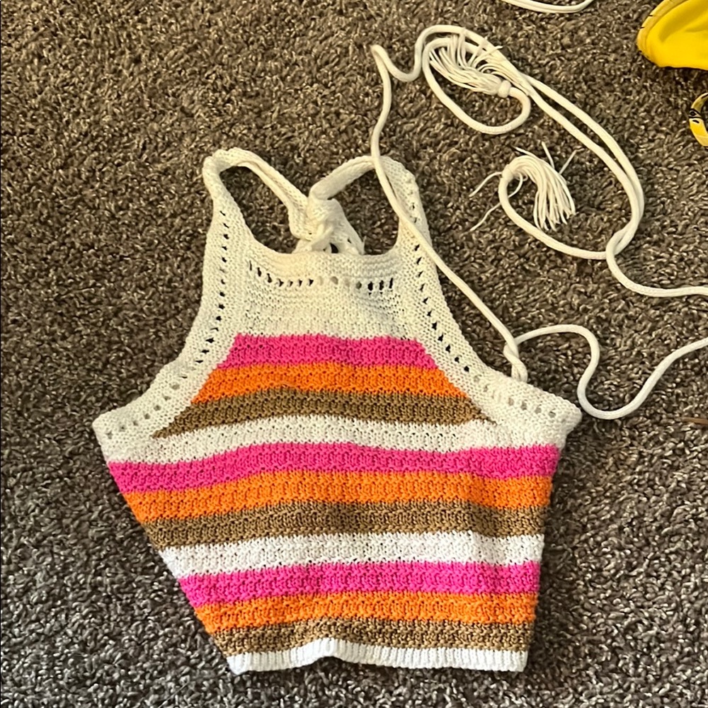 Striped Crochet Halter Top